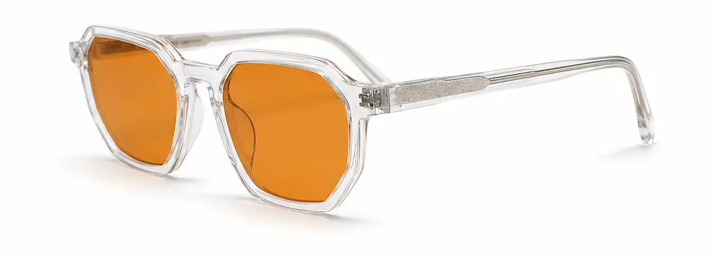 Lentes de biohacking Ritmia Day, modelo Hexagonal color transparente, vista lateral