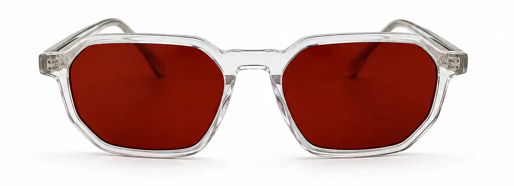 Lentes de biohacking Ritmia Night, modelo Hexagonal color Transparente, vista frontal